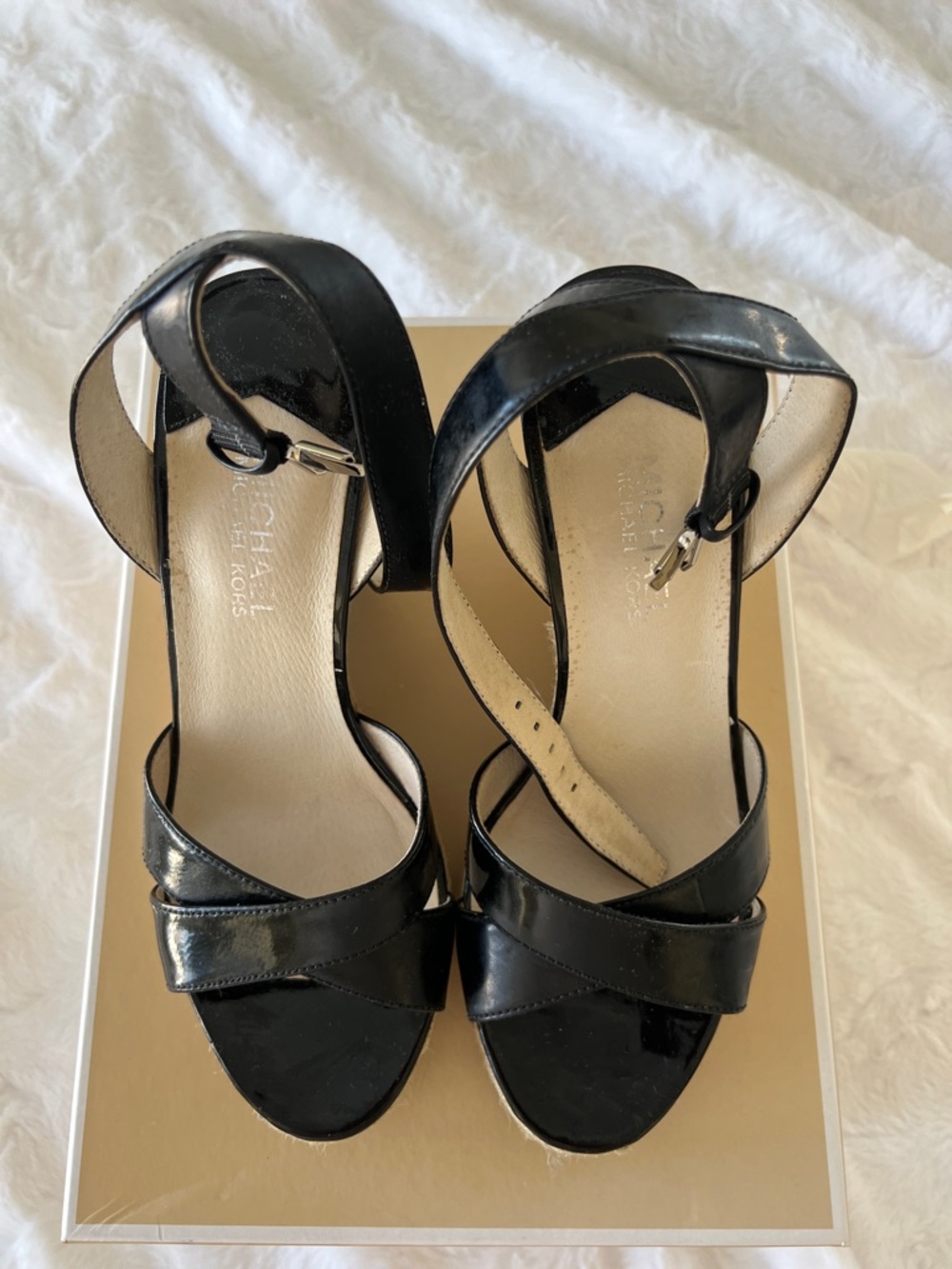 MICHAEL Michael Kors Black Patent Leather Crisscross Ankle-Strap Sandals